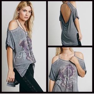 Free People Distressed Cut- Out Tee
